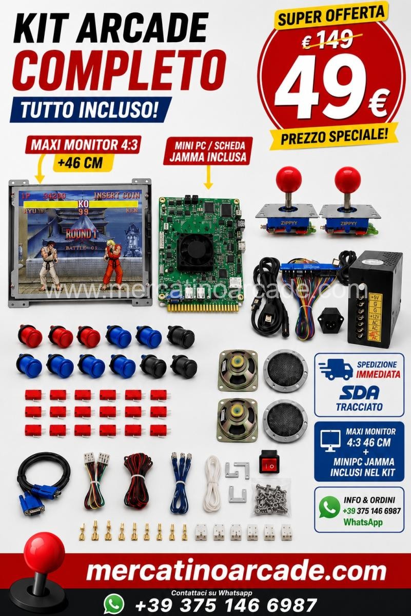 SUPER OFFERTA Kit Arcade Completo 49€ - Monitor 4:3, Joystick, Pulsanti, Scheda - Spedizione Inclusa