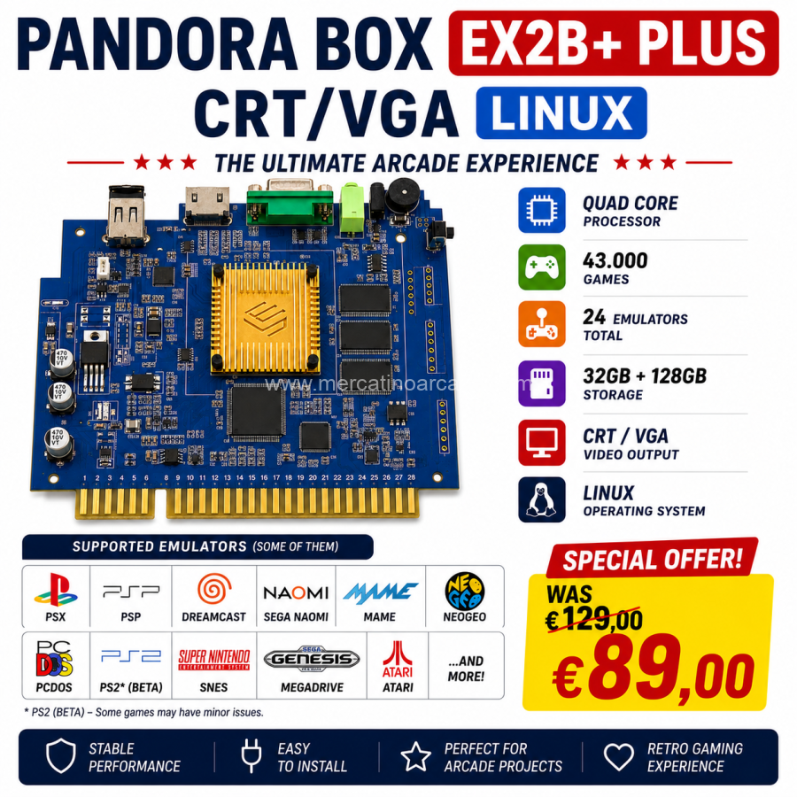 Pandora Box 160 GB Arcade CRT/VGA  – 24 Emulatori – 43.000 Giochi – Memoria 32GB + 128GB