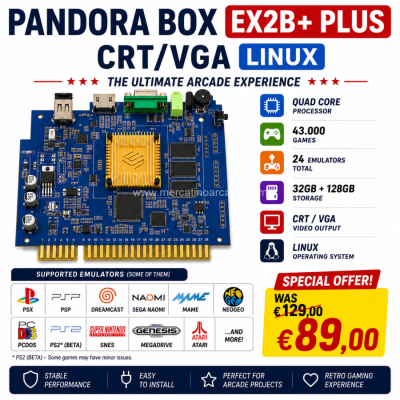 Pandora Box 160 GB Arcade CRT/VGA  – 24 Emulatori – 43.000 Giochi – Memoria 32GB + 128GB